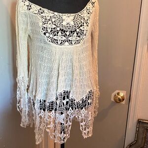 Free People Cream Crochet Blouse